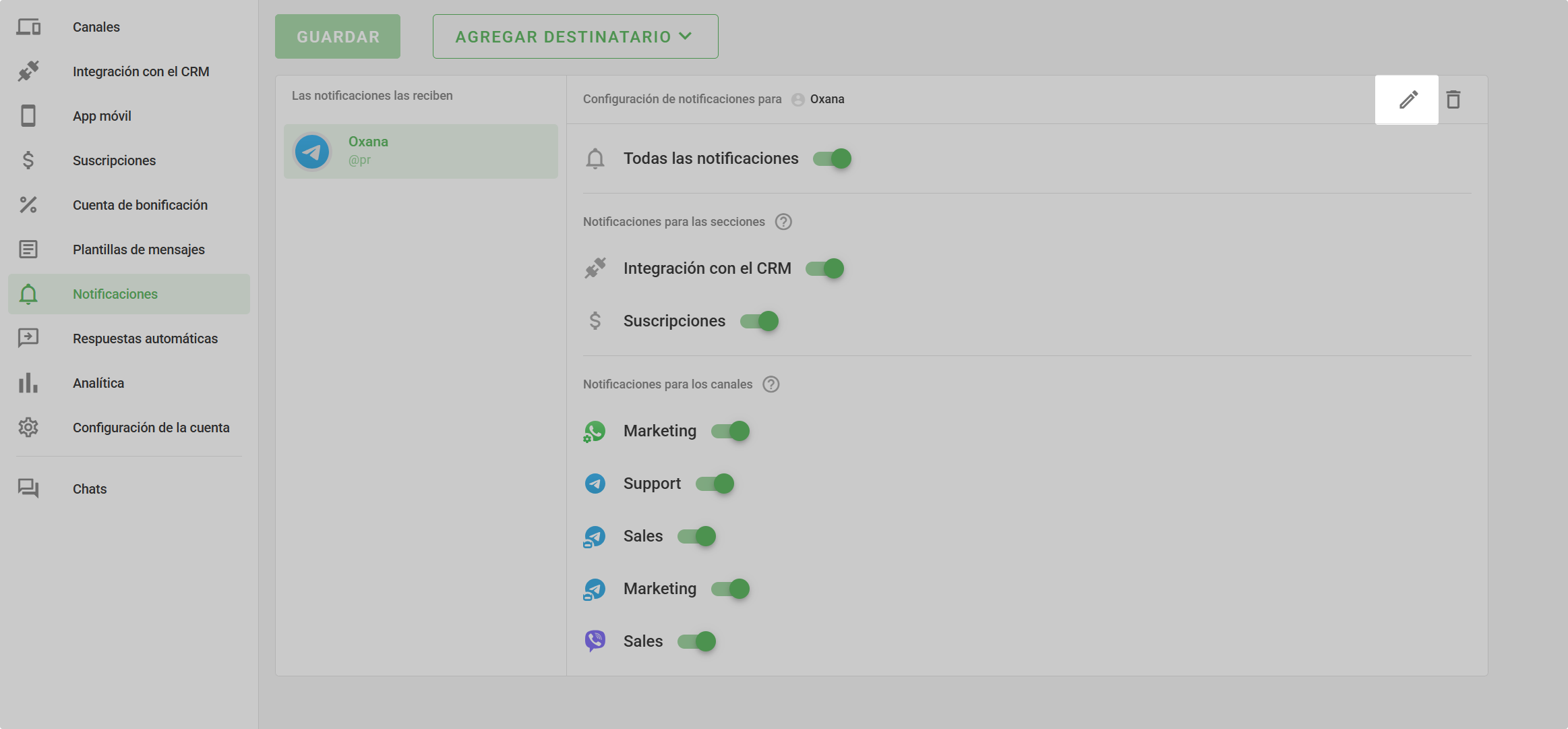 Editar Notificaciones