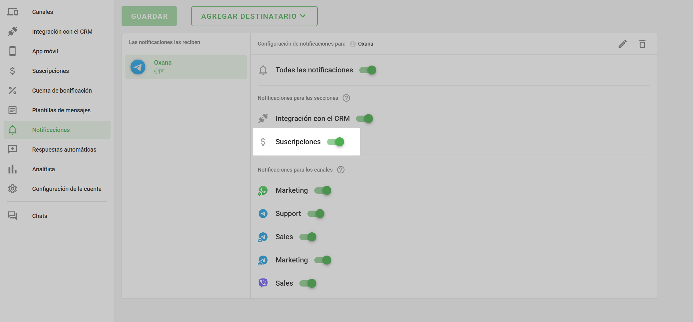 Suscripciones Notificaciones